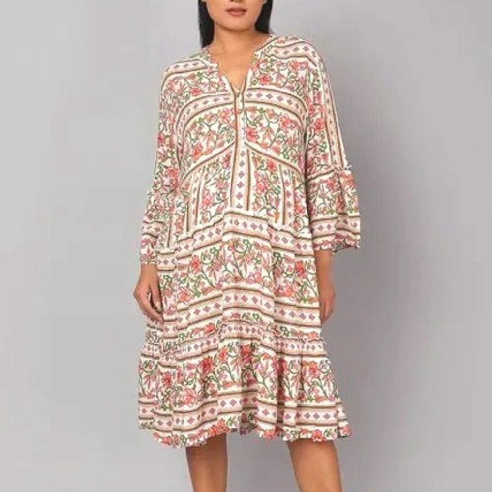 Ed-a-mamma 3/4 Sleeve Boho Floral Multi Color Tiered Dress Maternity Size XL